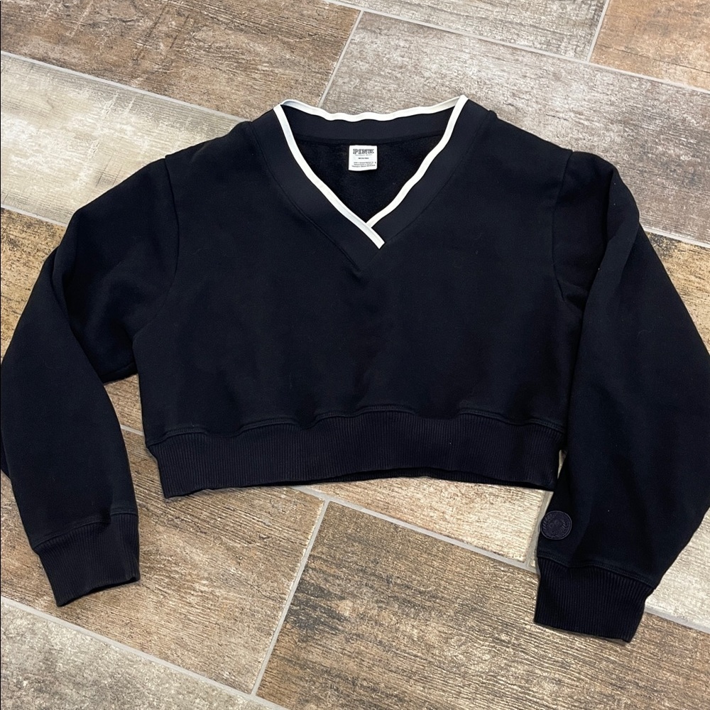 Victoria's Secret PINK Black V-Neck Cropped Sweatshirt Size Medium M